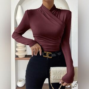Commense Burgundy Wrap Blouse
